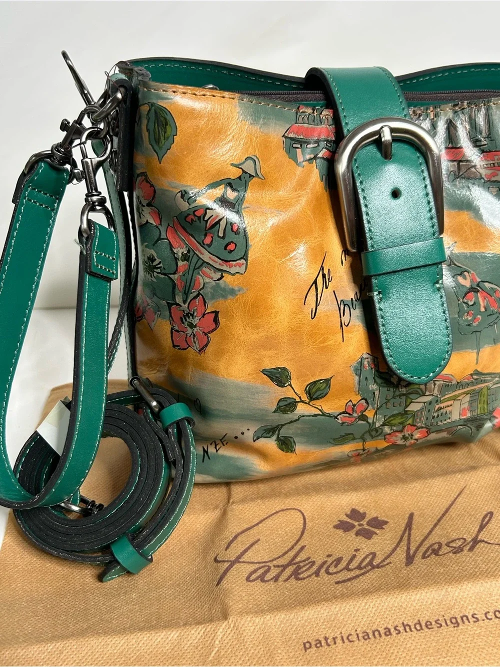 Patricia Nash Irving Beautiful Girl Convertible Leather Crossbody Bag Teal Green